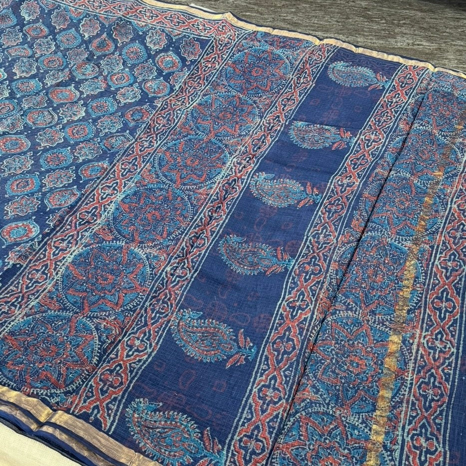 Indigo Ajrakh Pure Kota Doriya Saree