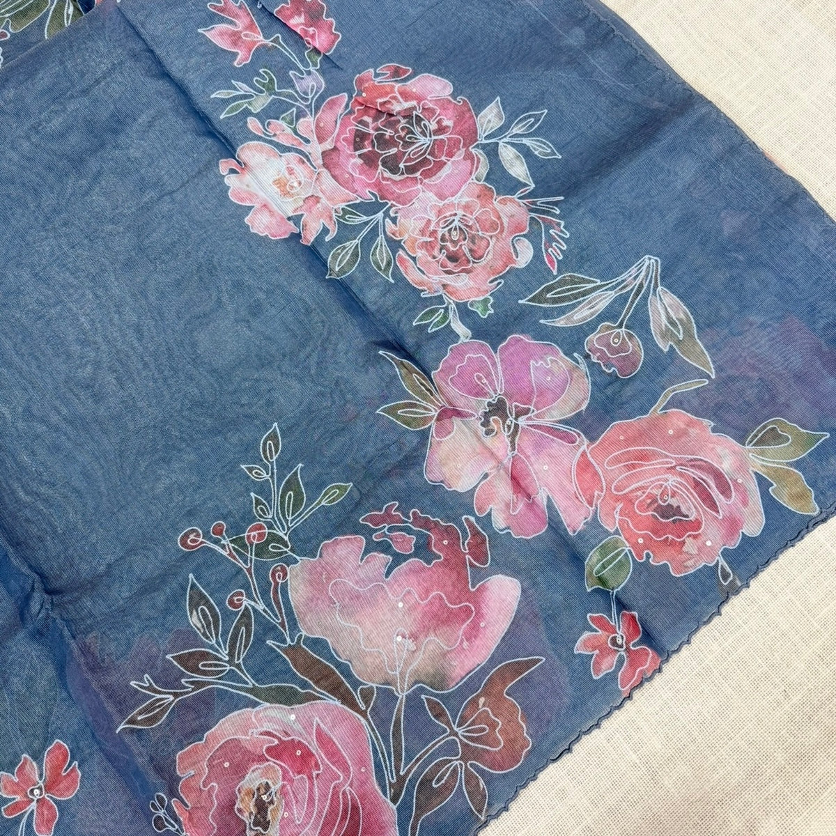 Grey Floral Tissue Semi Tussar Saree