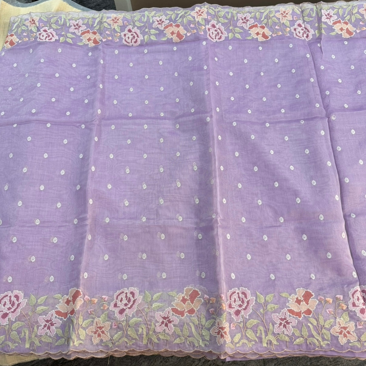 Lilac Floral Shimmer Tussar Saree