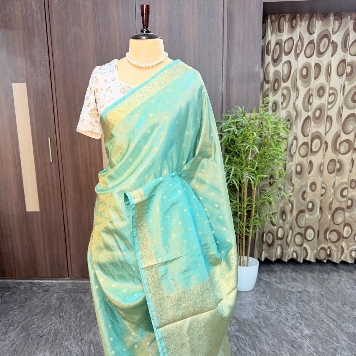 Trisha Inspired Aqua Blue Tissue Silk Saree