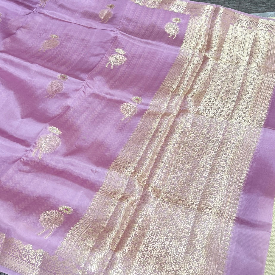 Onion Pink Lotus Kora Silk Saree Vini’s Ethnic