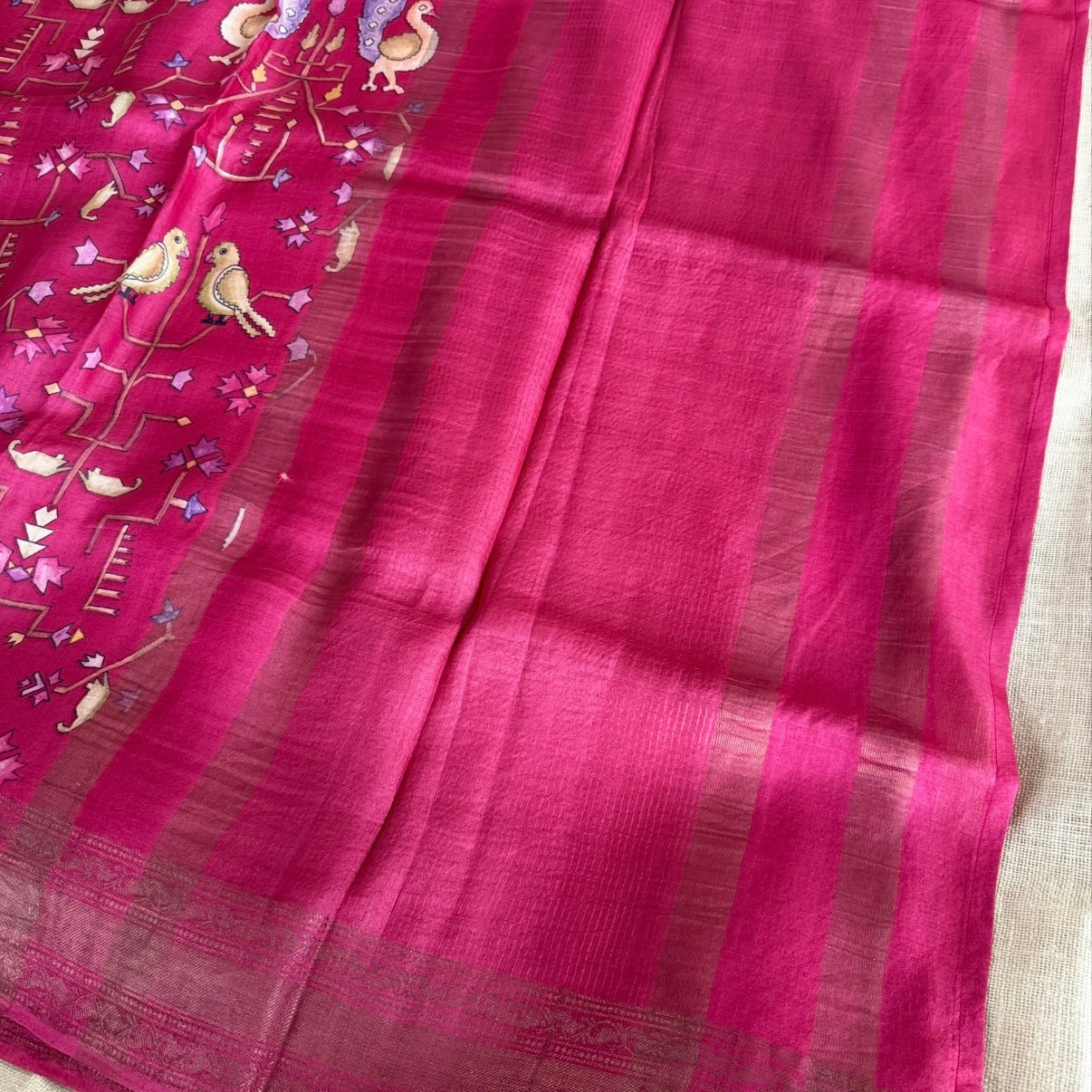 Rich Pink Digital Printed Pure Tussar Silk