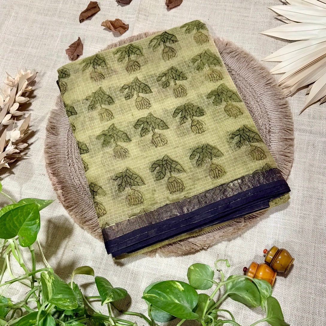 Olive Ajrakh Pure Kota Doriya Saree