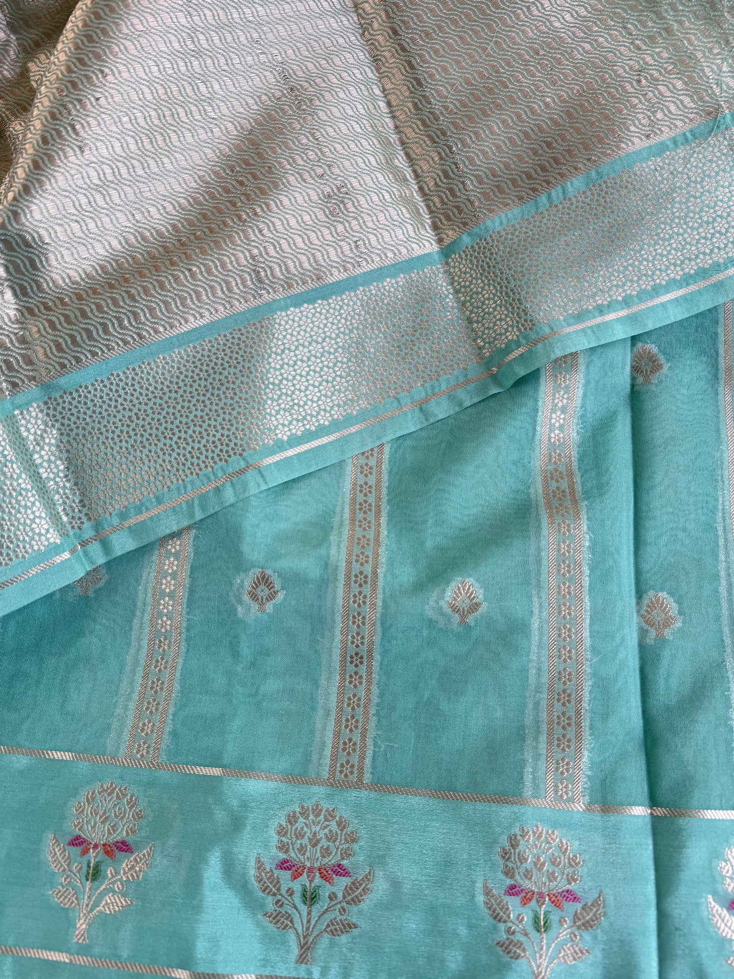 Turquoise Stripes Meena Georgette Saree