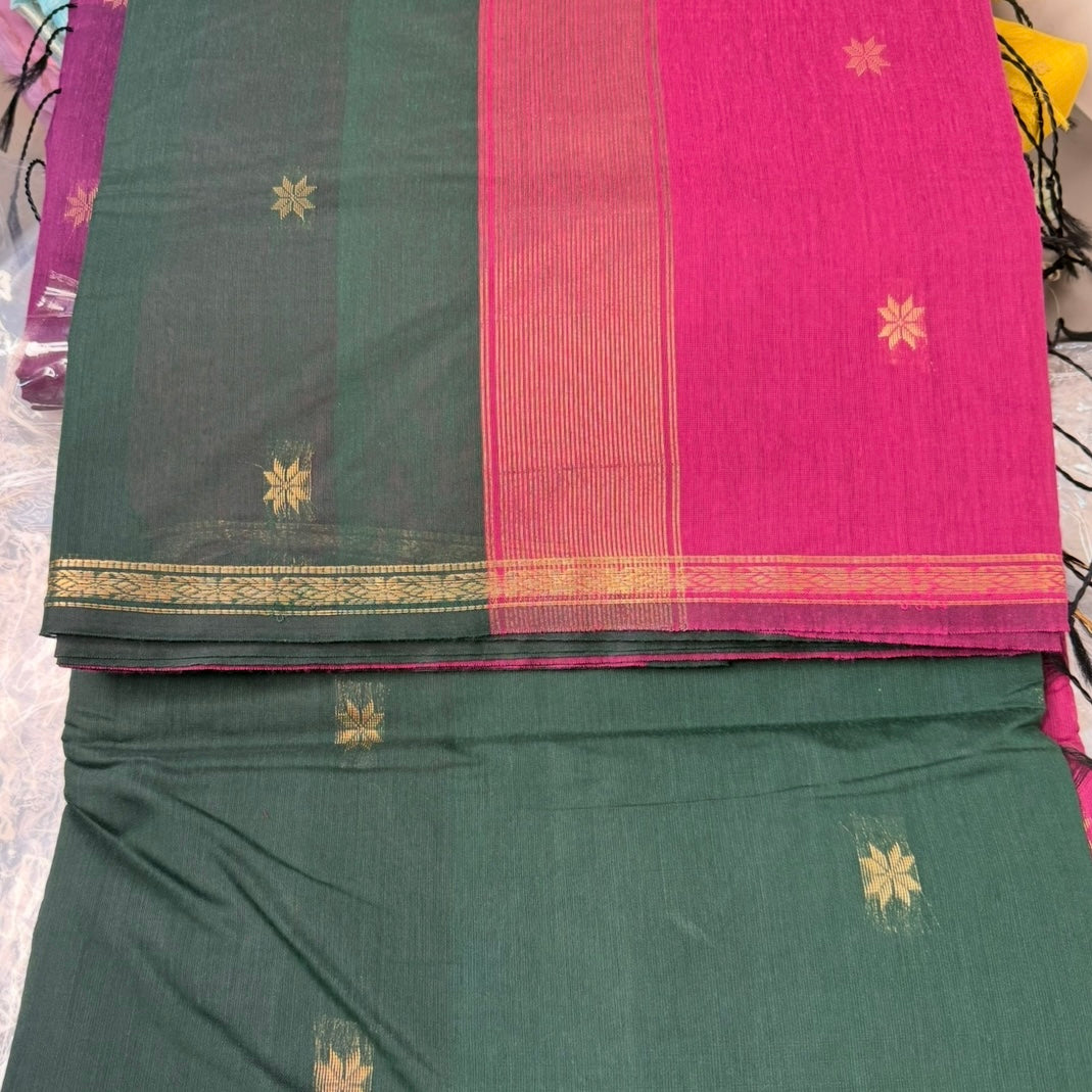 Green with Pink Maheshwari cotton saree