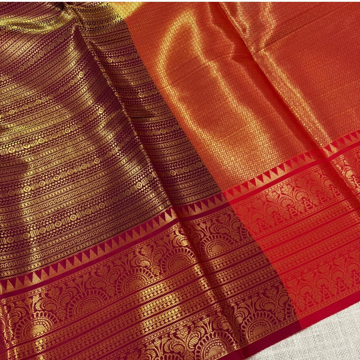 Maroon with Gold Katan Semi Silk Saree - Vini's Ethnic
