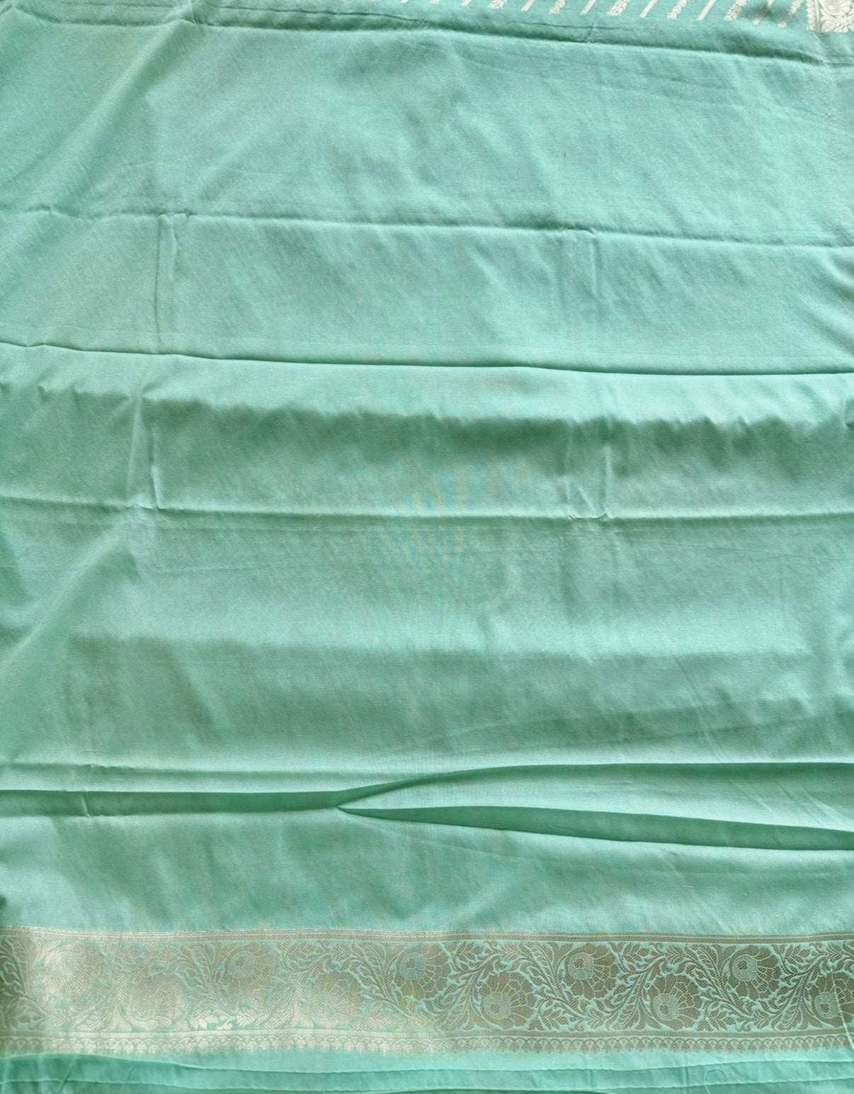 Sea Green Handloom Banarasi Diagonal Jaal Silk Saree