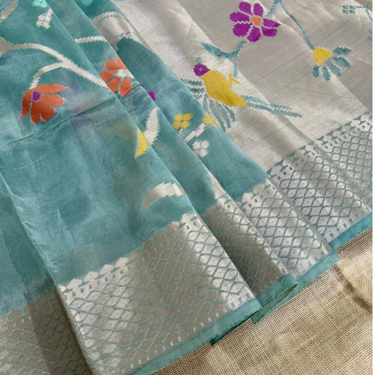 Sea Green Meena Weave Paper Silk Saree