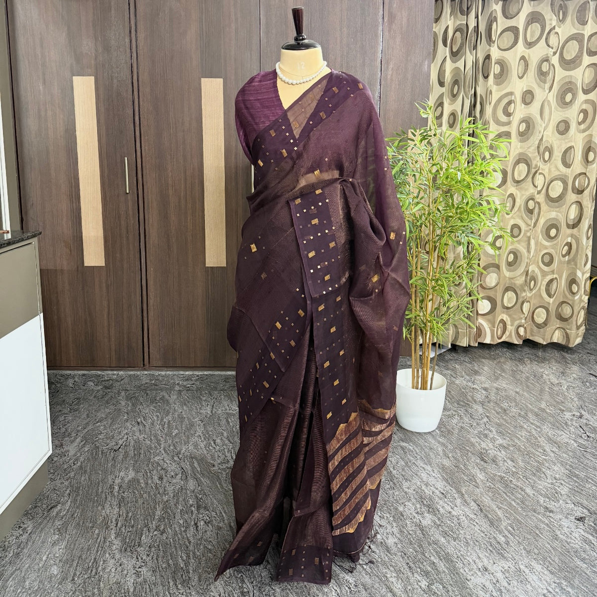 Wine Pure Kora Muslin Silk Saree Vini’s Ethnic