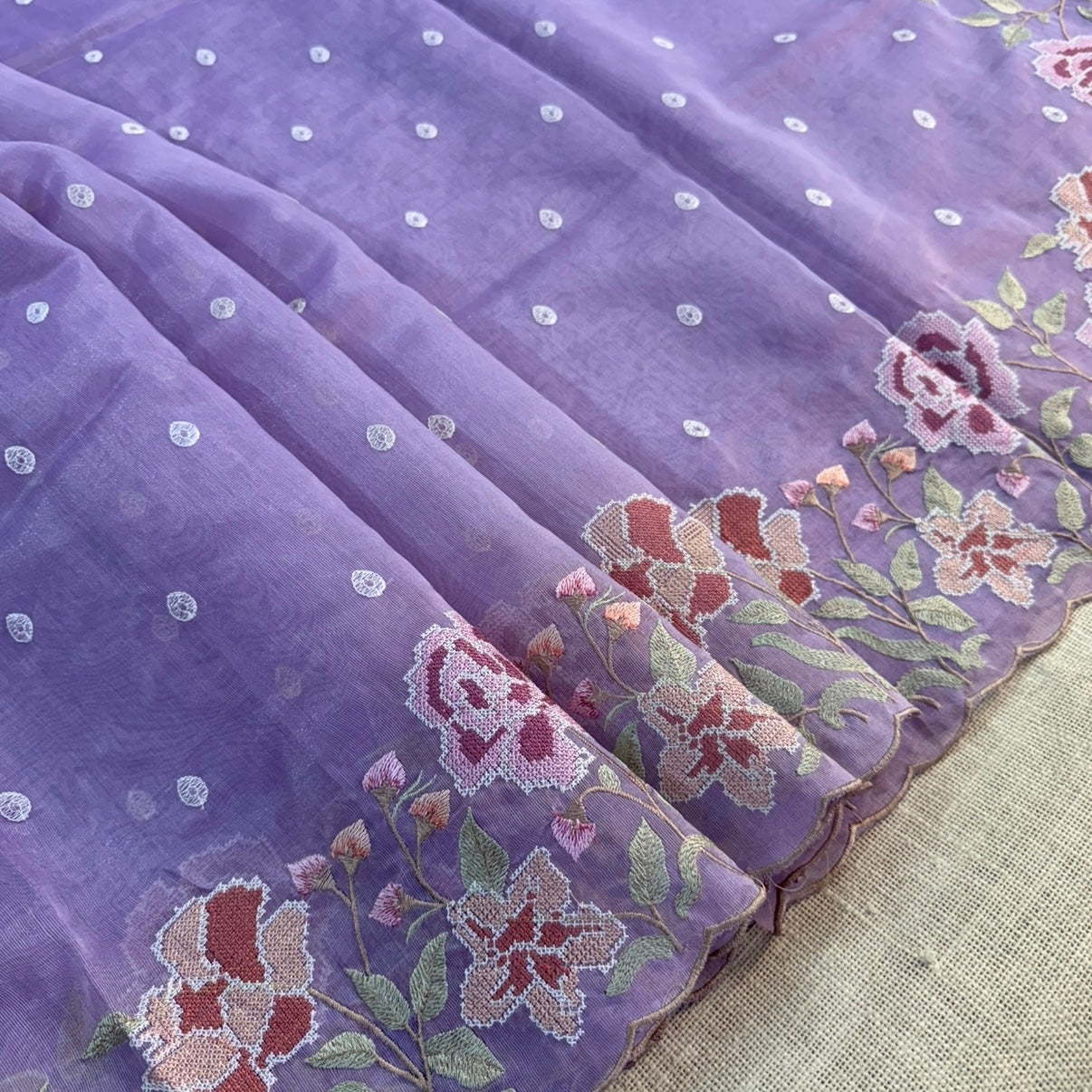 Lilac Floral Shimmer Tussar Saree