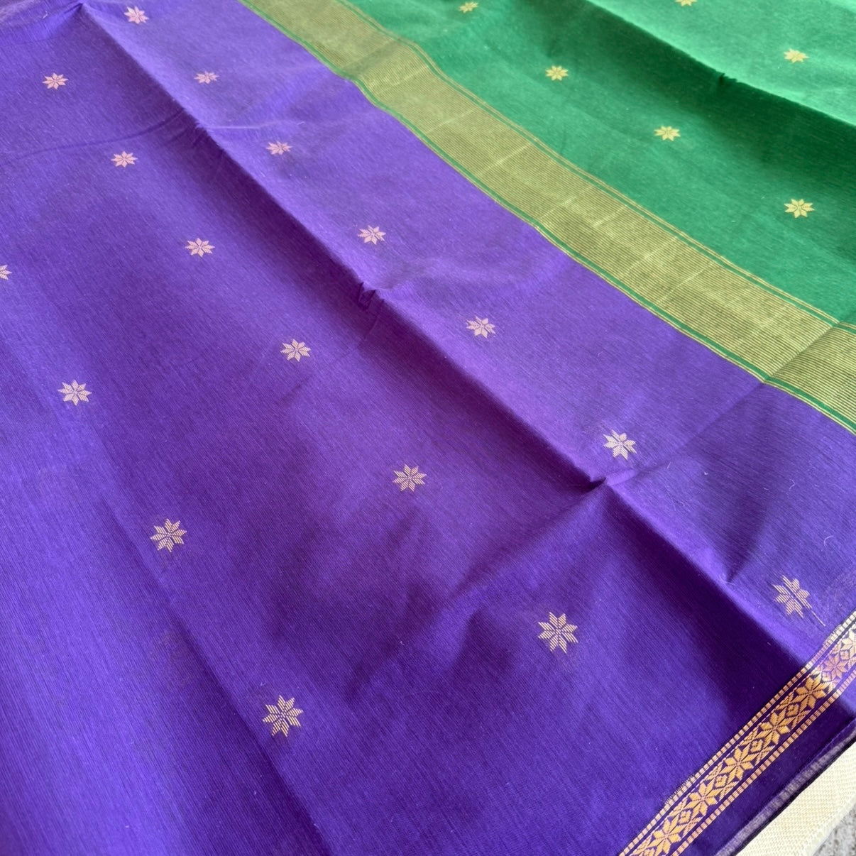 Purple with Green Maheshwari pure cotton saree