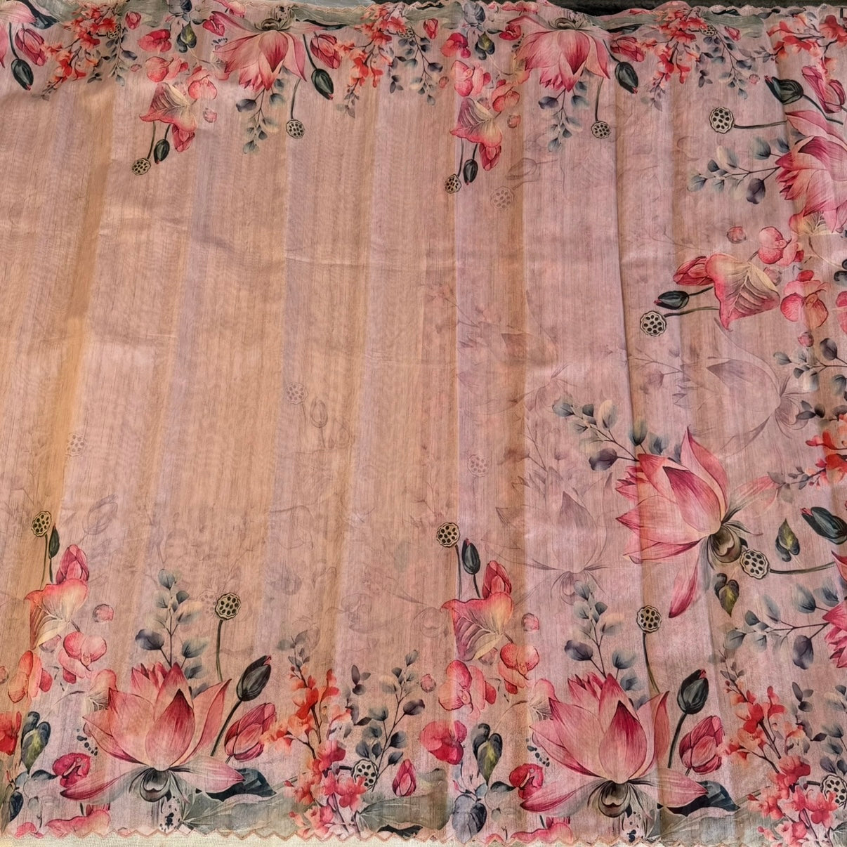 Onion Pink Floral Semi Tussar Saree