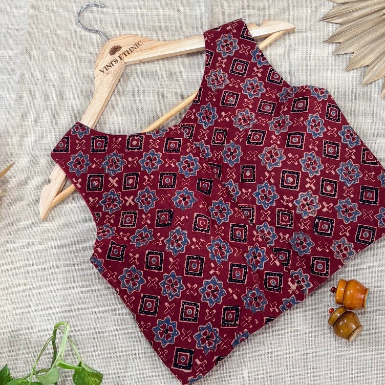 Maroon Ajrakh Printed Cotton Blouse
