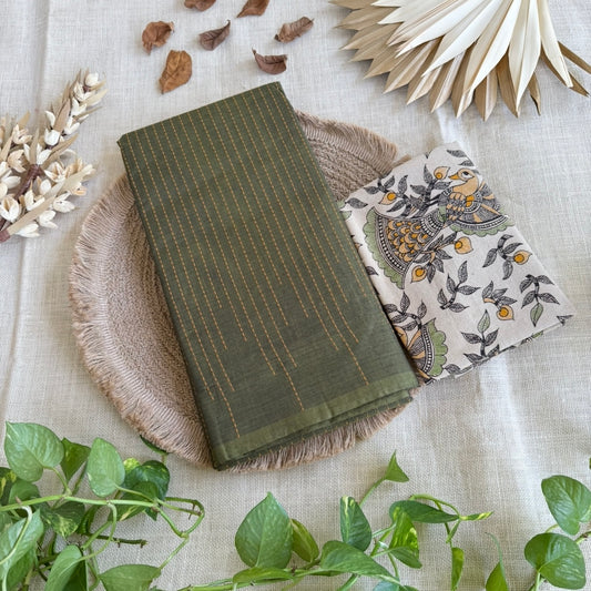 Olive Green Pure Chettinad Cotton Saree