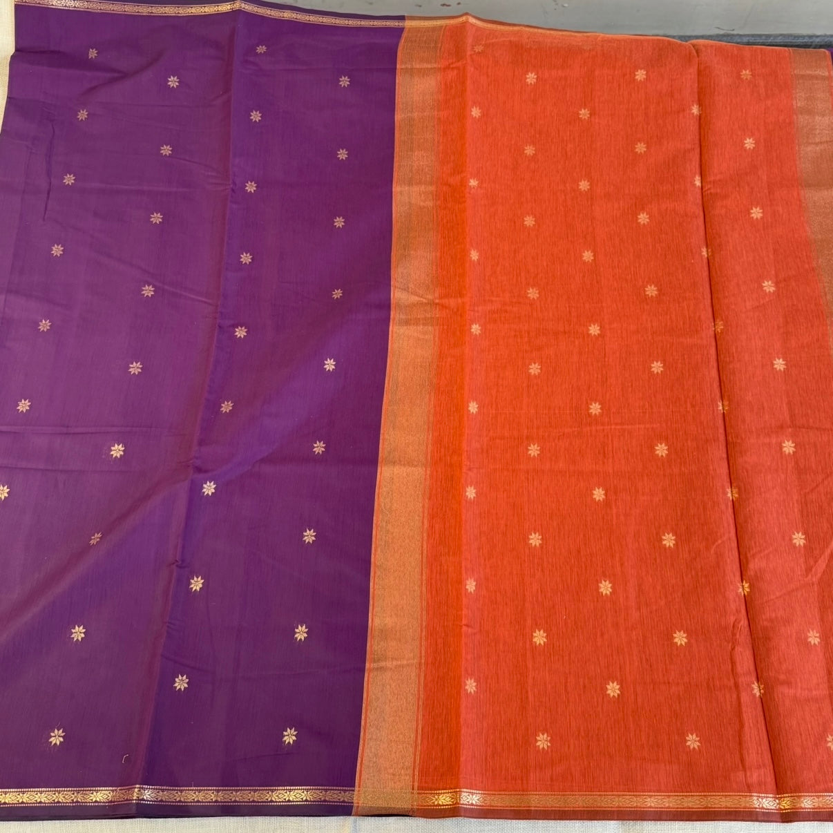 Purple with Orange Pure Cotton Saree