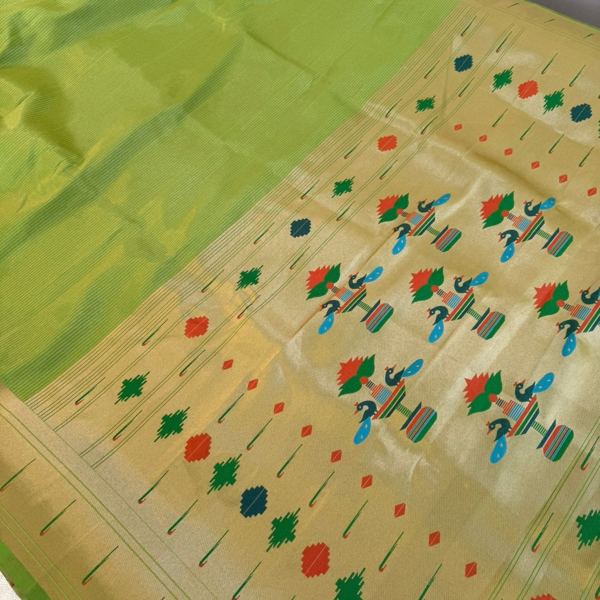Parrot Green Paithani Silk Saree