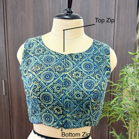 Indigo Blue Ajrakh Printed Blouse