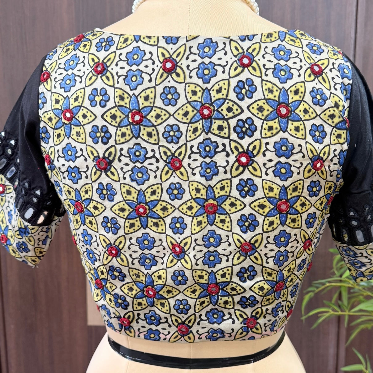 Beige Ajrakh Modal Mirror Embroidery Blouse