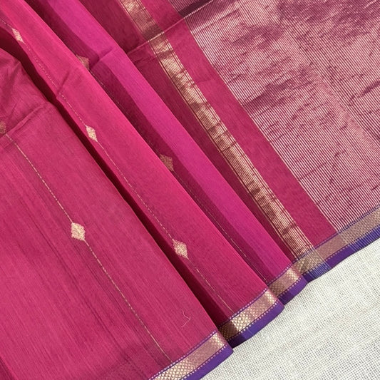 Pink with Blue Dual Shade Maheshwari Silk Cotton Saree 