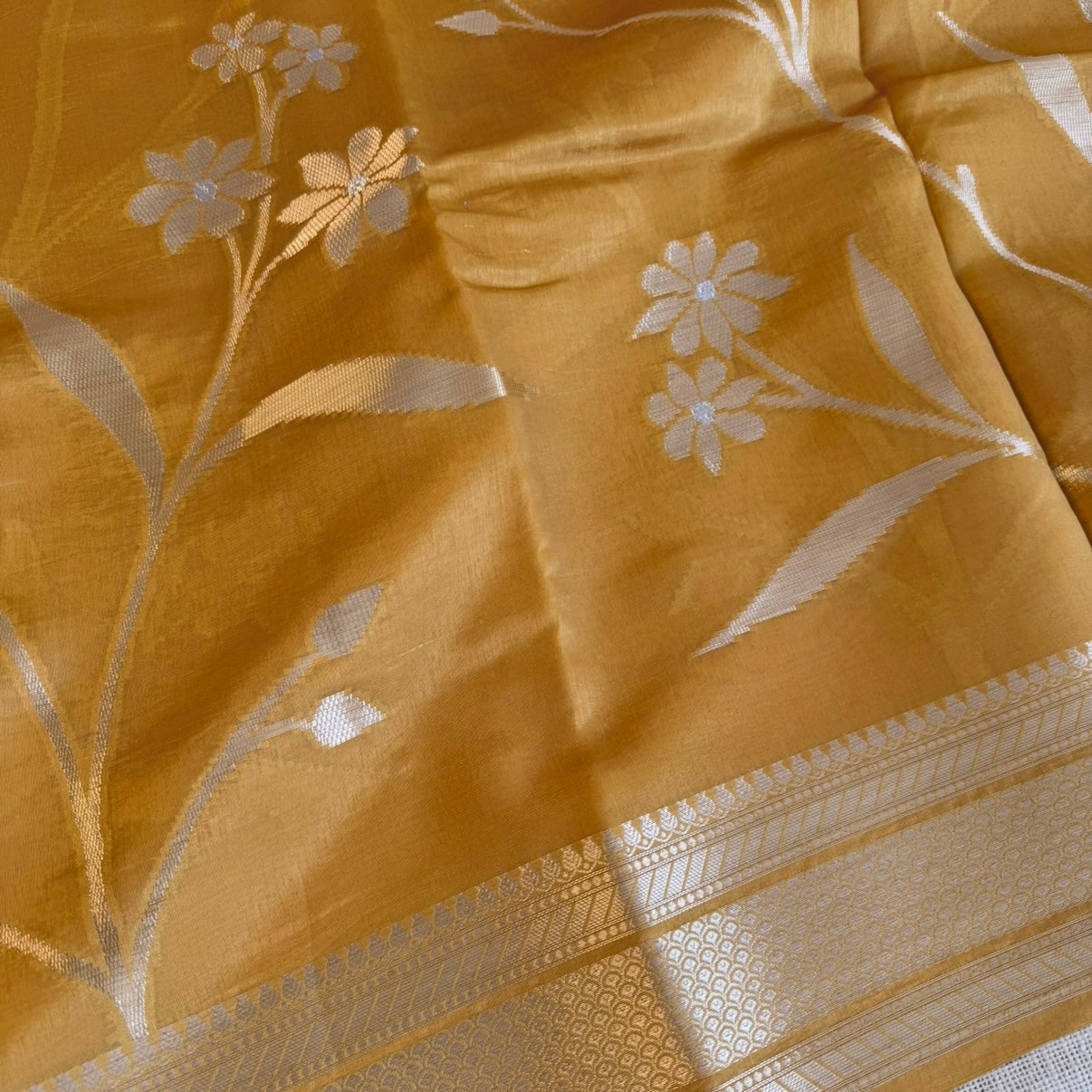 Mustard Pure Raw Mango Banarasi Silk Saree