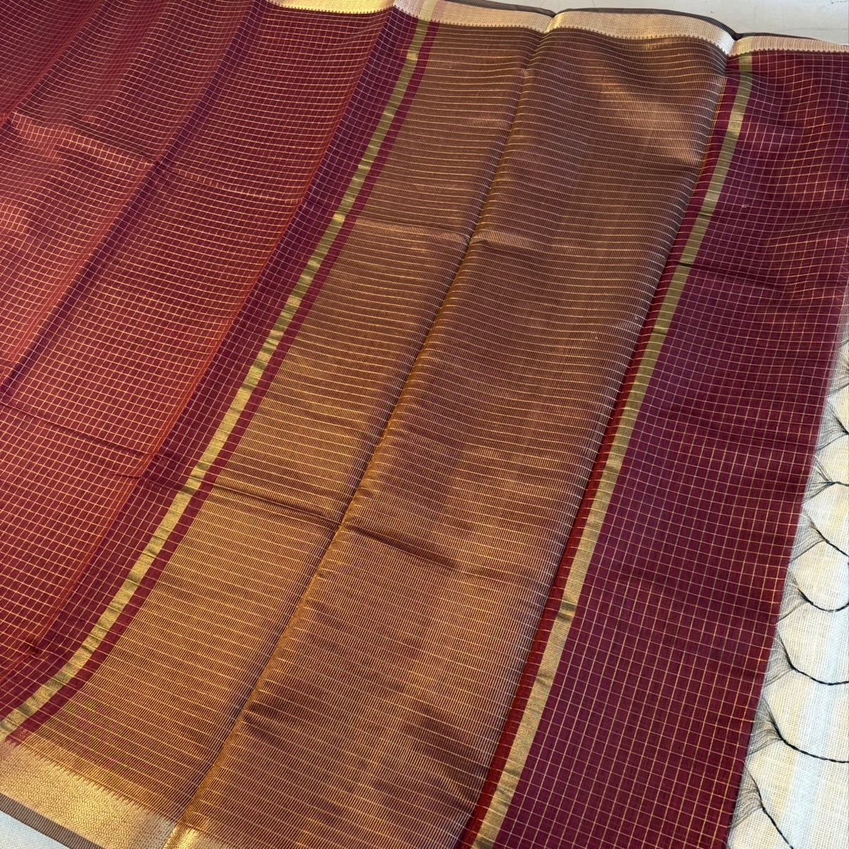 Maroon Zari Checked Semi Silk Saree
