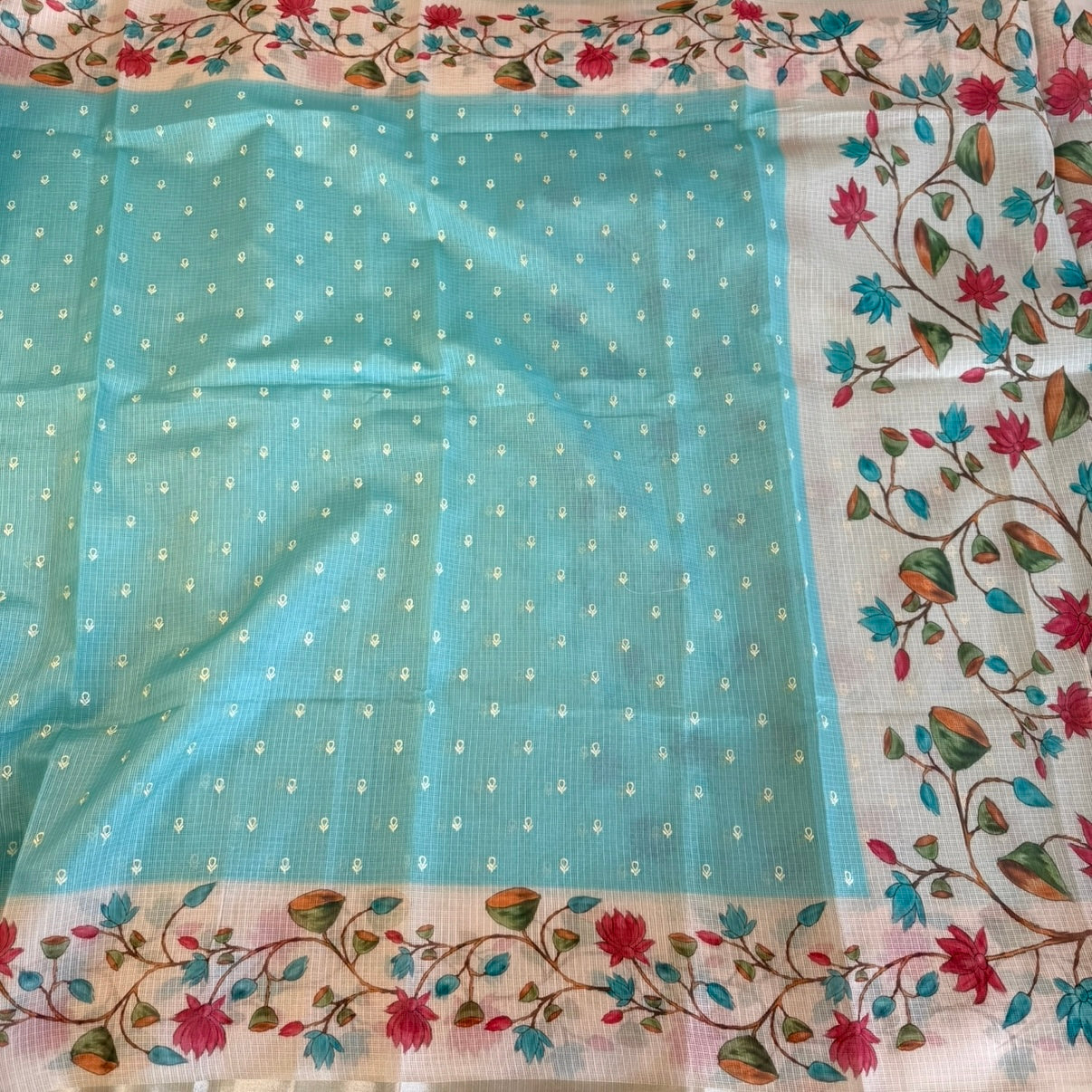 Sky Blue Floral Embroidery Fancy Saree