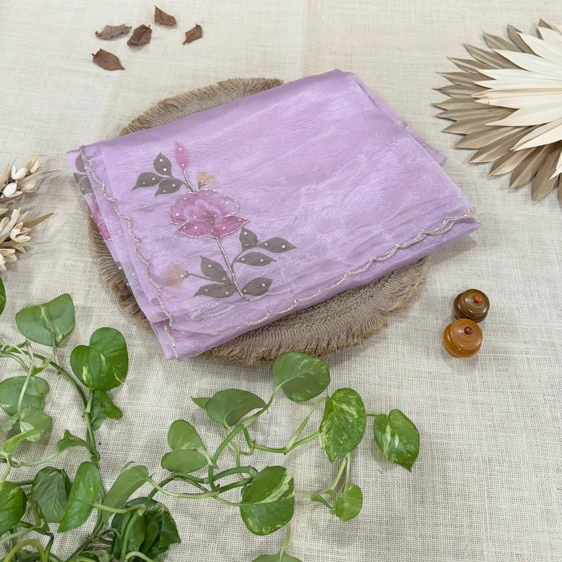 Dusty Lilac  Fancy Crepe Designer Saree