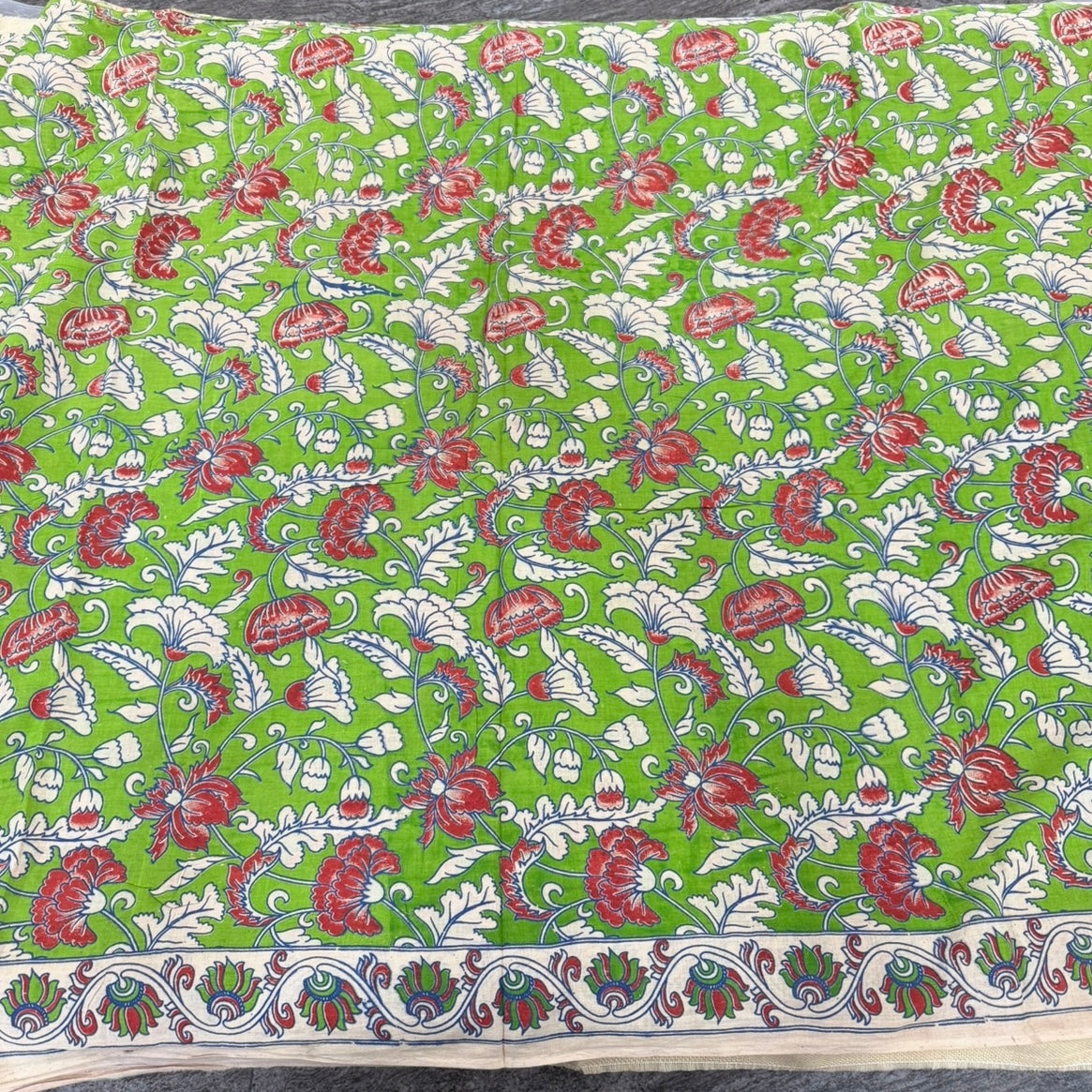 Green Floral Kalamkari Cotton Saree