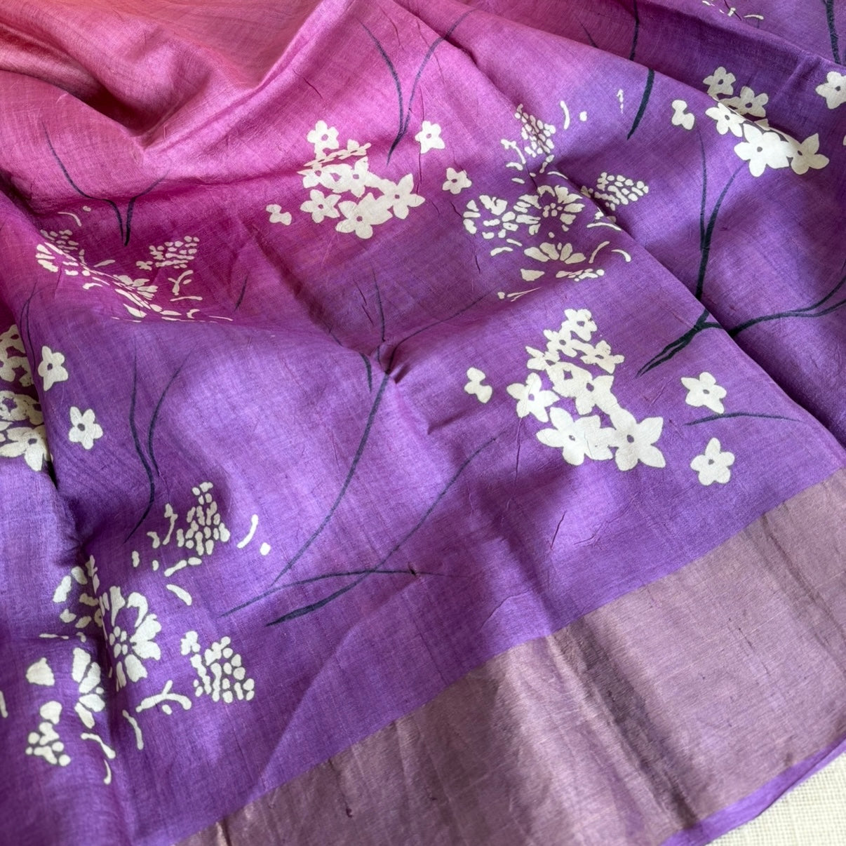 Purple Lilac Pure Tussar Silk Saree