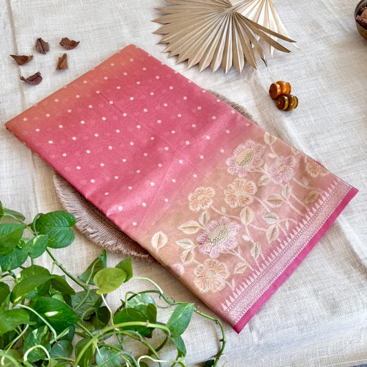 Pink Gradient Floral Soft Tissue Silk Saree