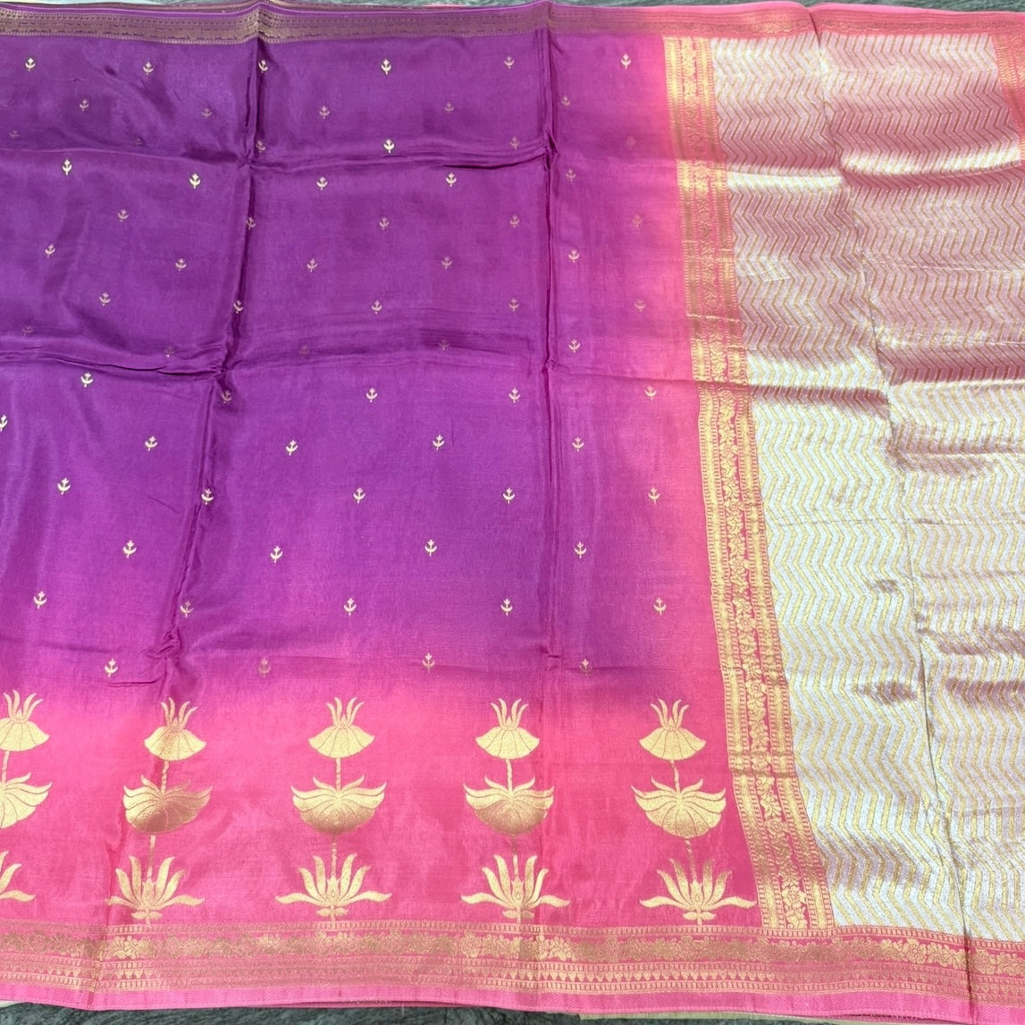 Purple with Pink Pure Crepe Silk Saree