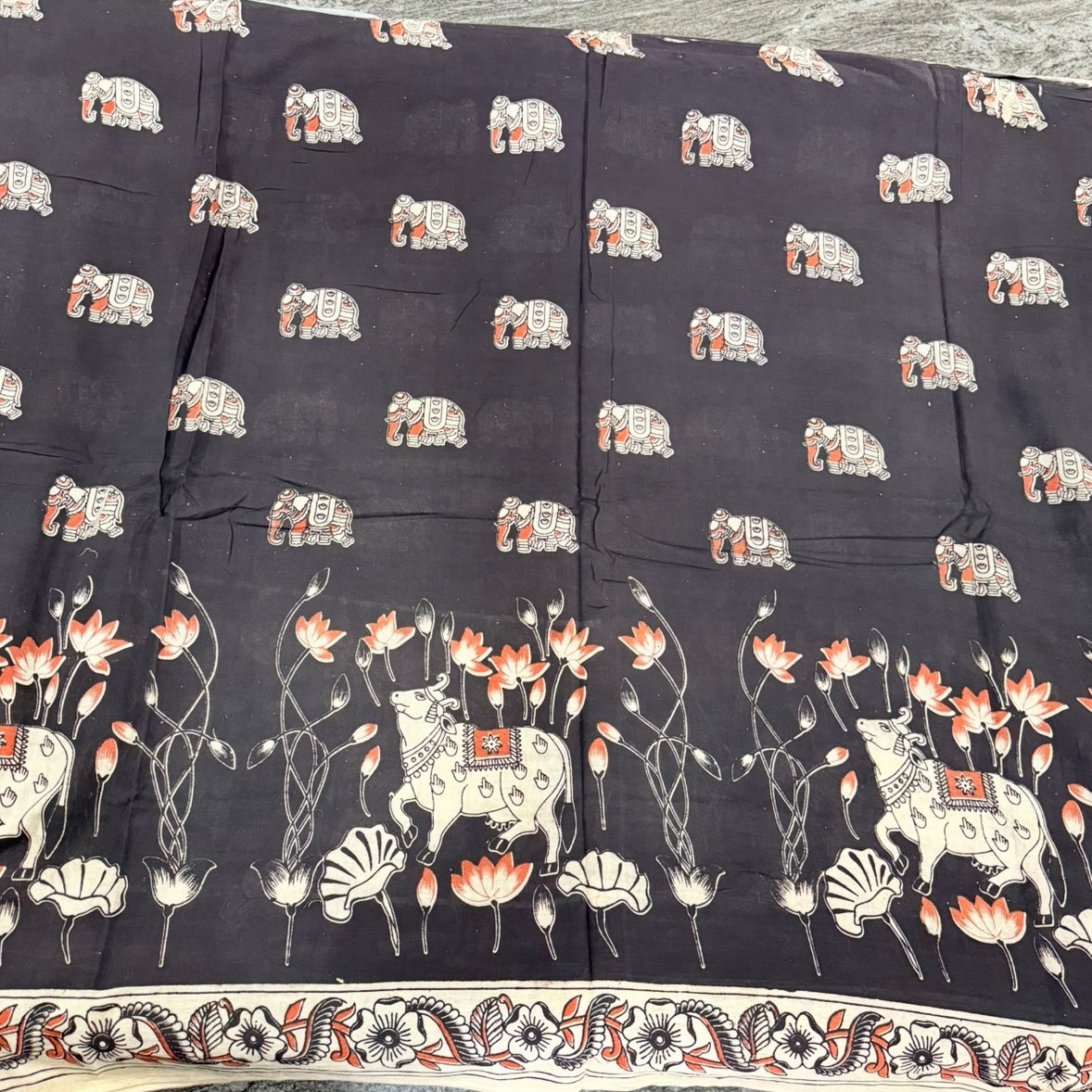 Black Pichwai Kalamkari Cotton Saree