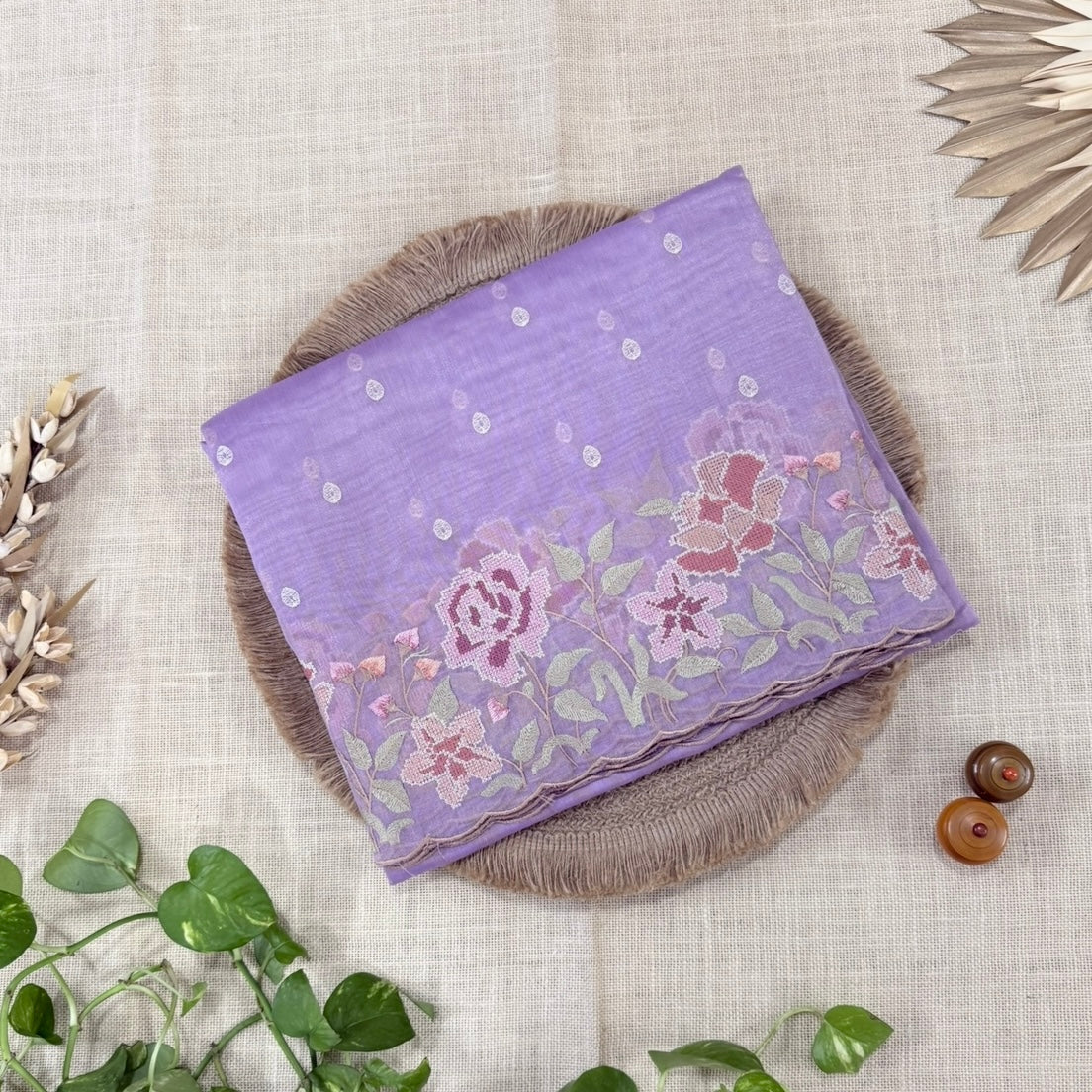 Lilac Floral Shimmer Tussar Saree