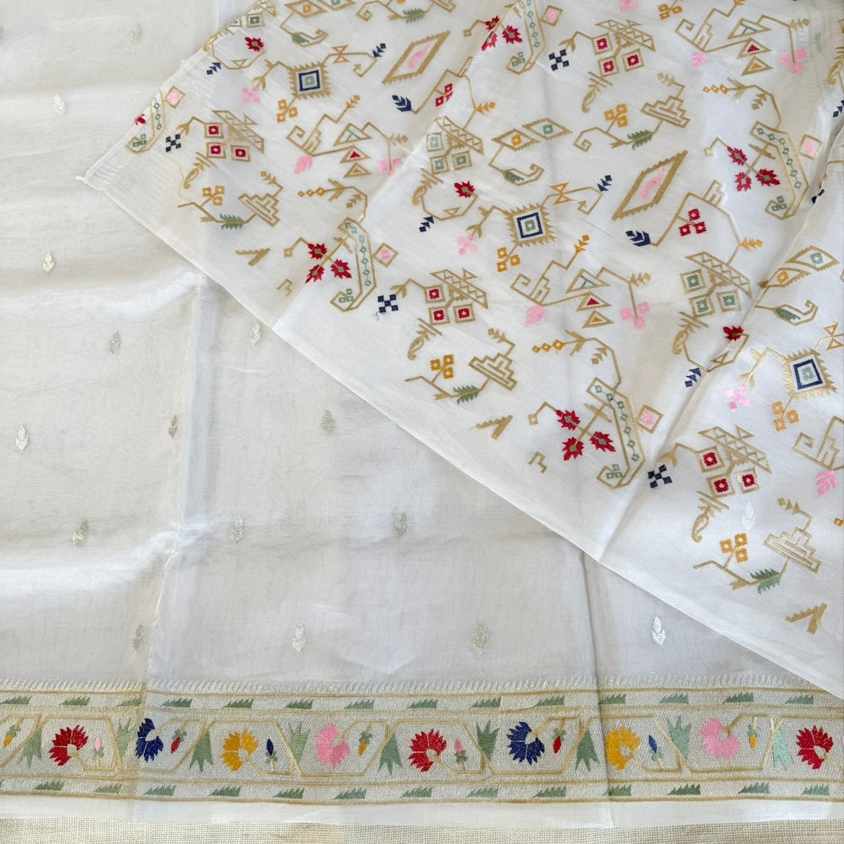 Silver Paithani Border Pure Tissue Saree