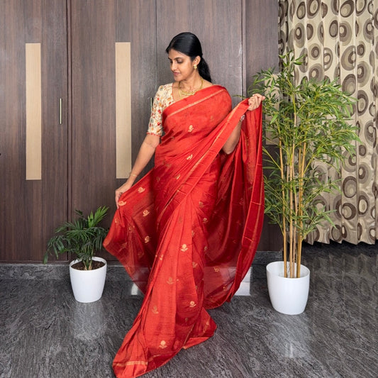 Rust Orange Viscous Khadi Georgette Saree
