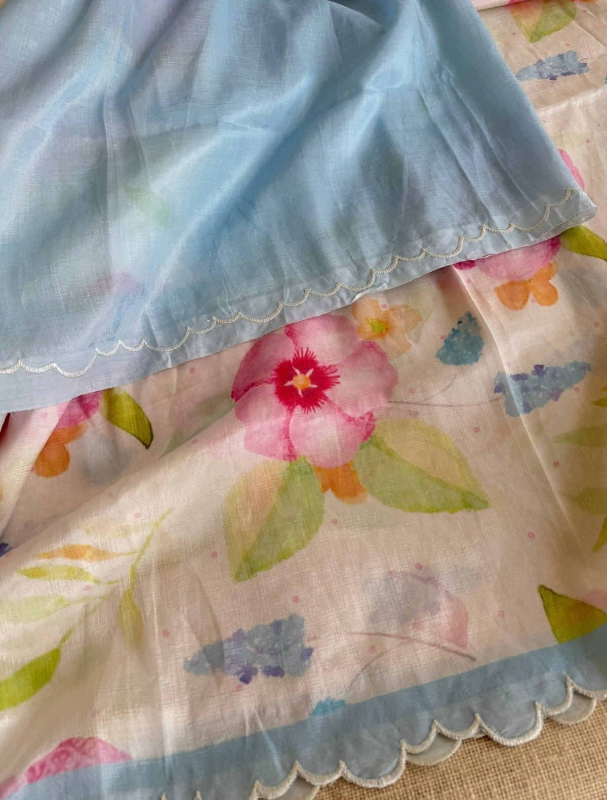 White Watercolour Florals Pure Mangalagiri Silk Saree