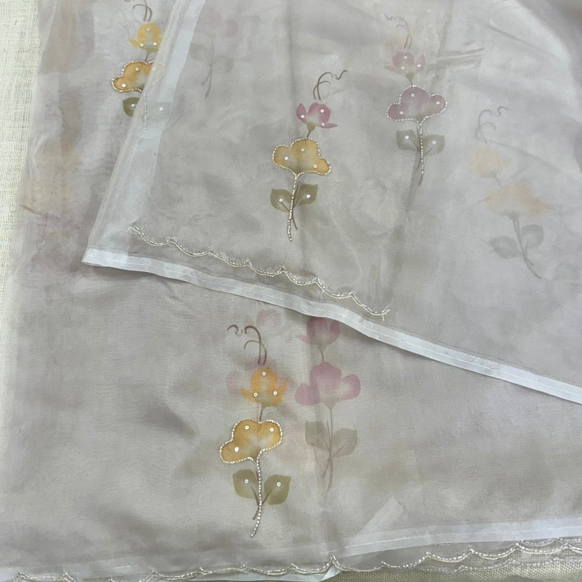 Pearl Ivory Soft Organza Designer Saree