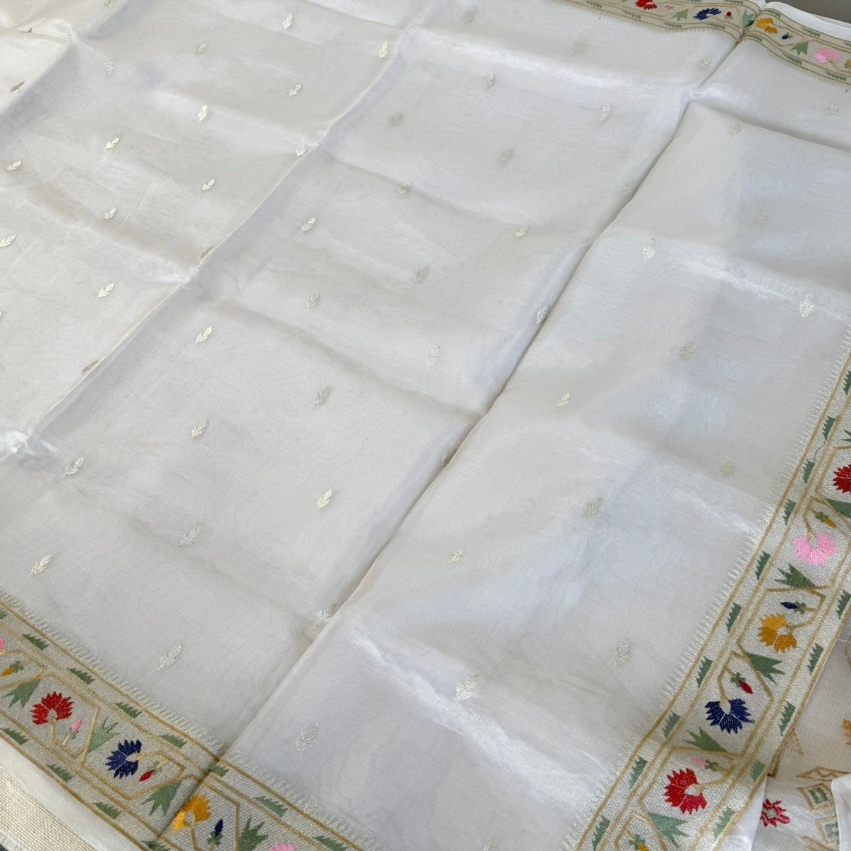 Silver Paithani Border Pure Tissue Saree