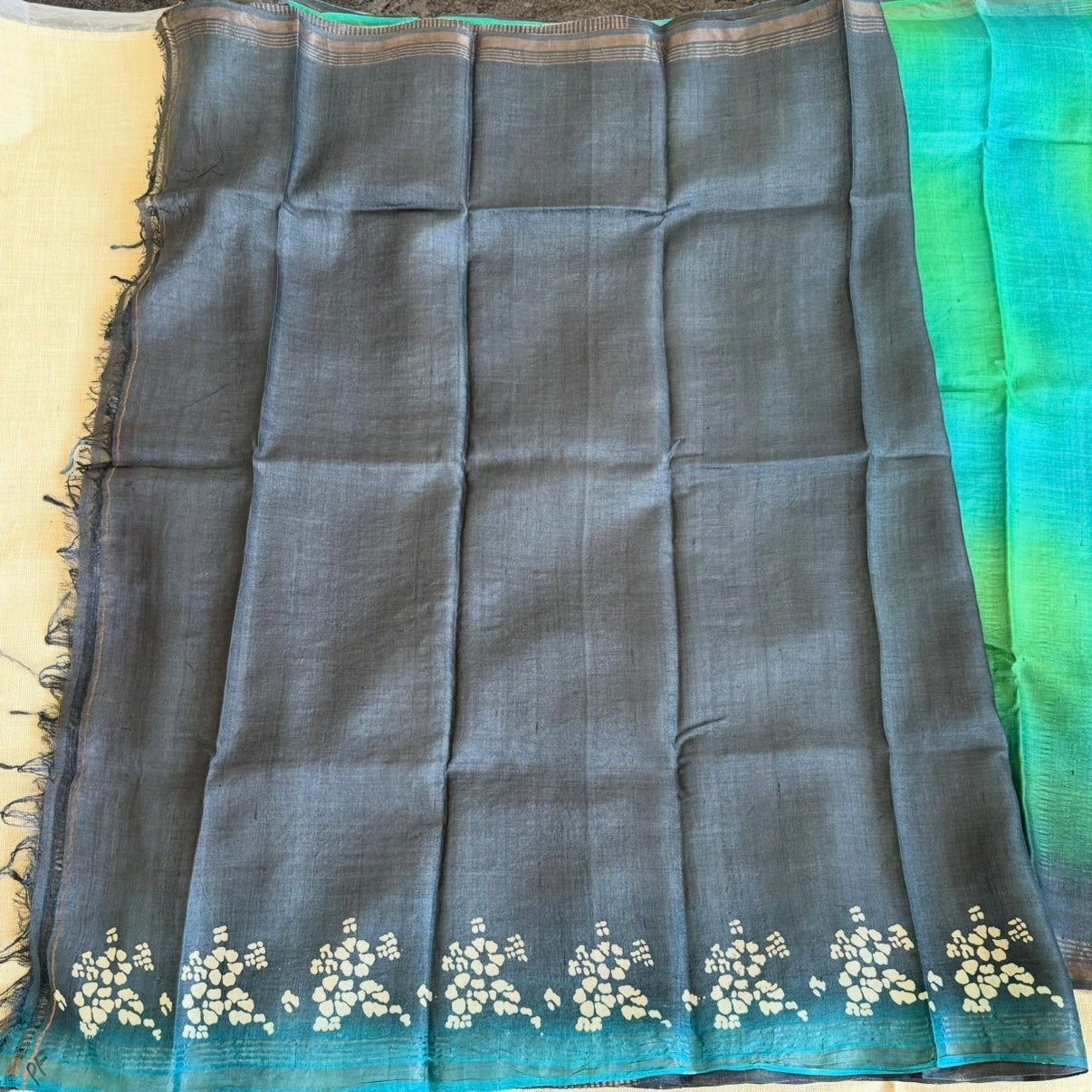 Teal Green Pure Tussar Silk Kanchi Border Saree