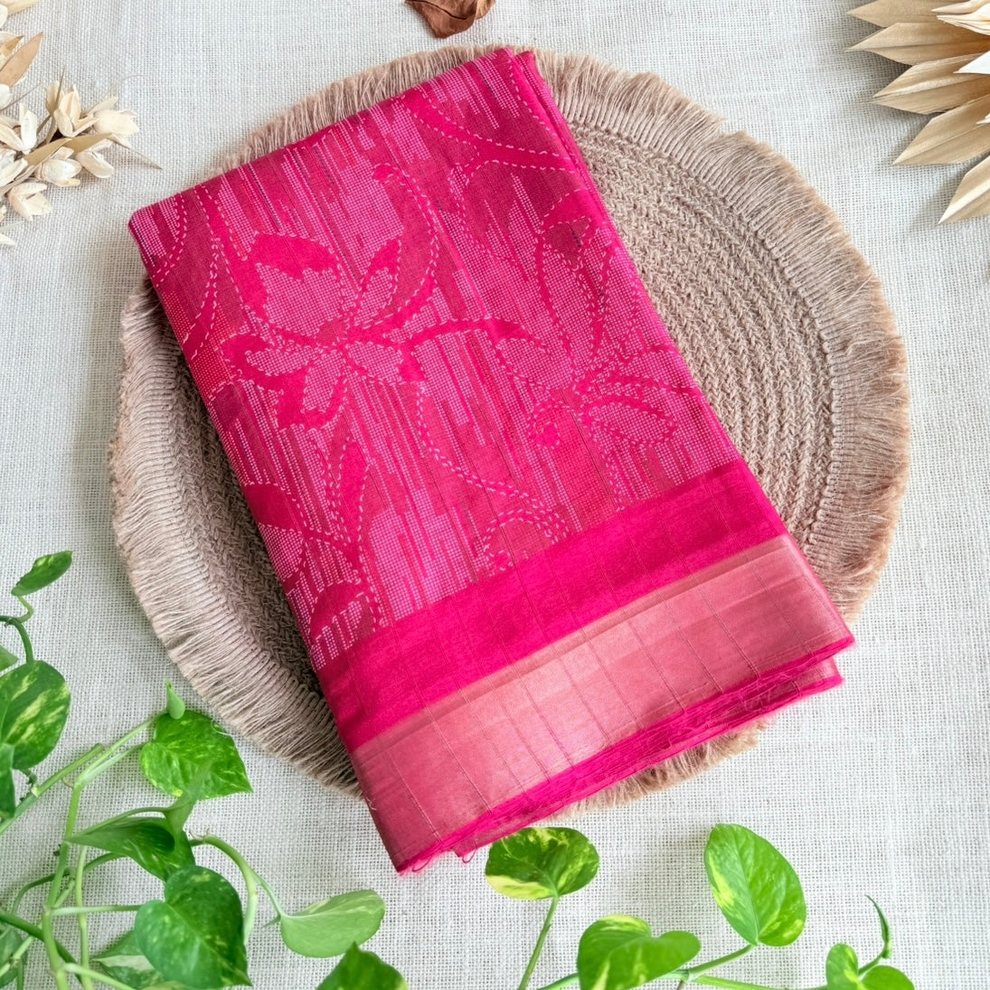 Pink Matka Tussar Digital Print Saree