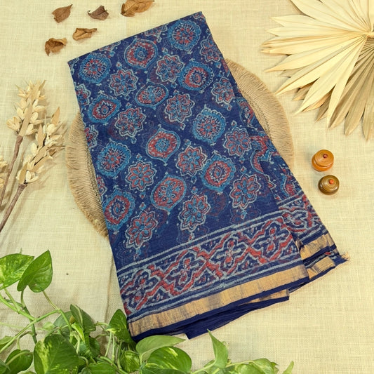 Blue Ajrakh Pure Kota Doriya Saree