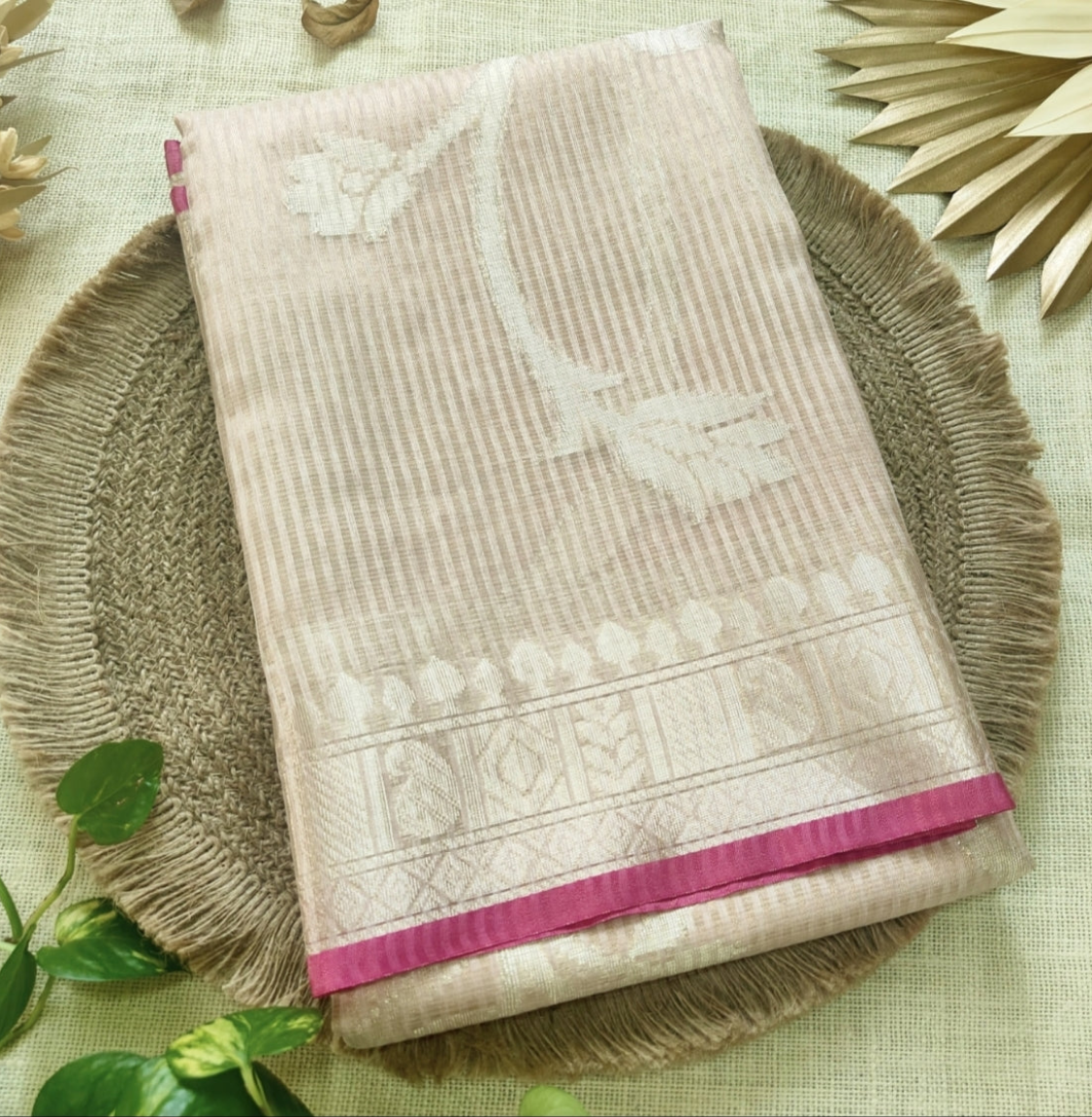 Pastel Peach Antique Gold Stripe Patola Saree