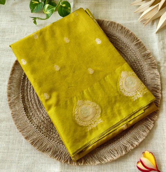 Mustard Yellow Raw Mango Silk Saree
