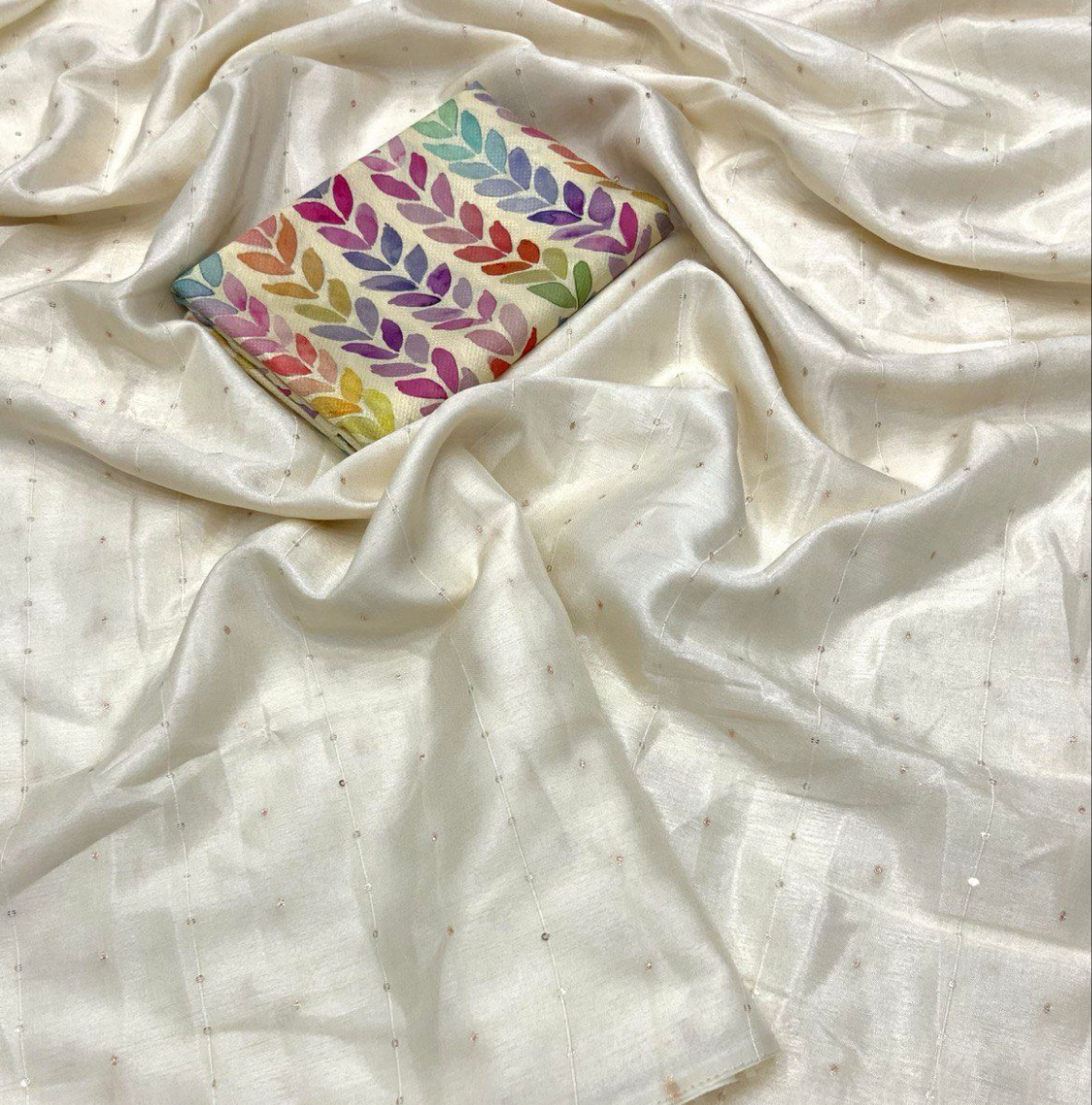 Off White Sequin Saree