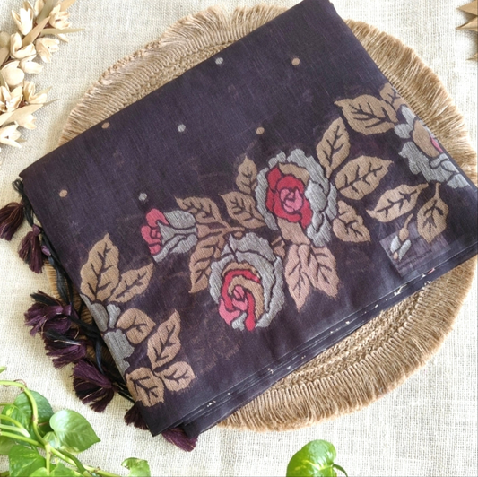 Brown Khadi Jamdhani Saree