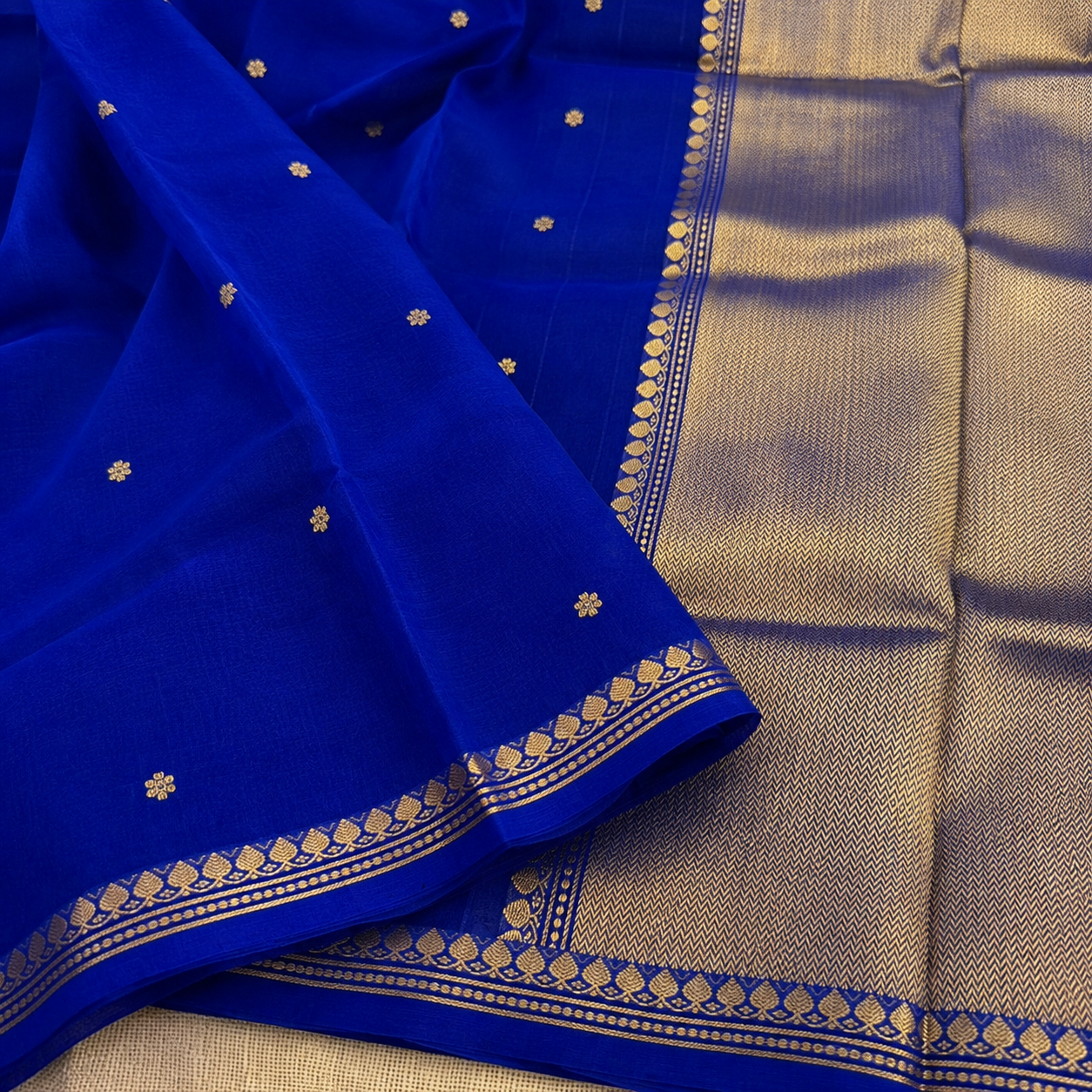 Rich Royal Blue Pure Kora Silk Saree