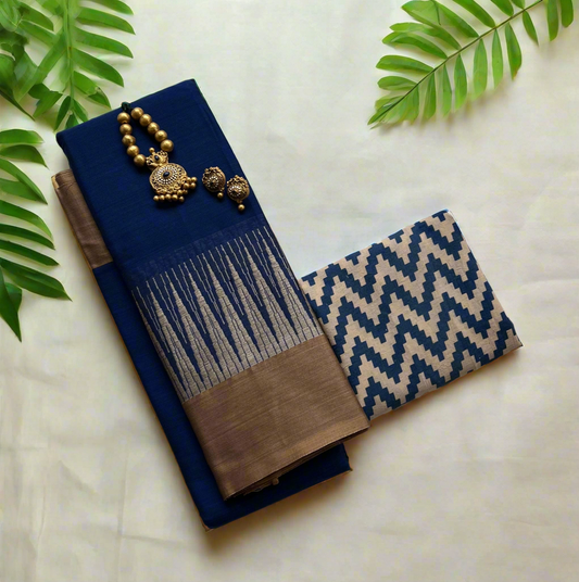 Navy Blue Pure Narayanpet Cotton Saree