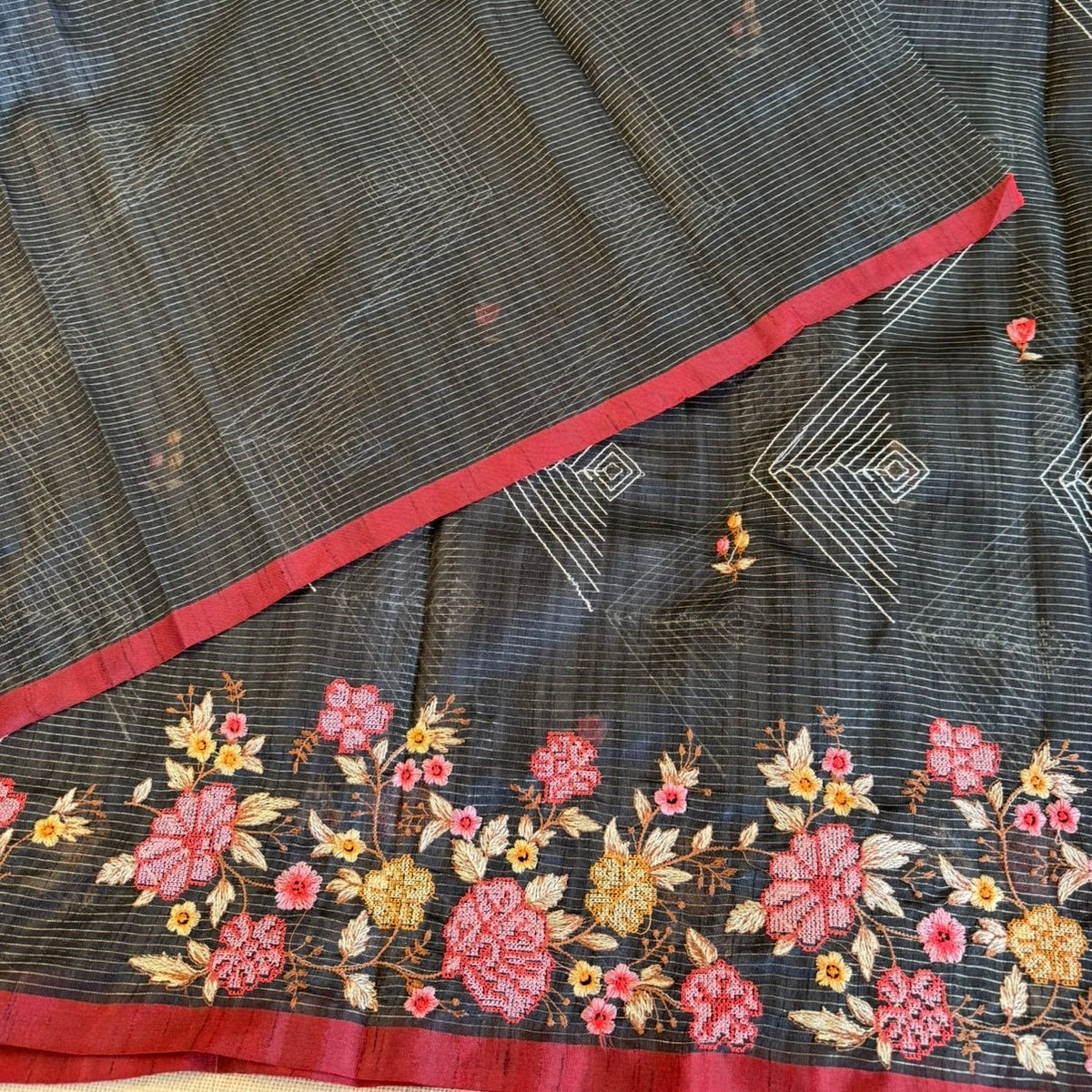 Black Kota Tissue Embroidery Saree - Vini's Ethnic