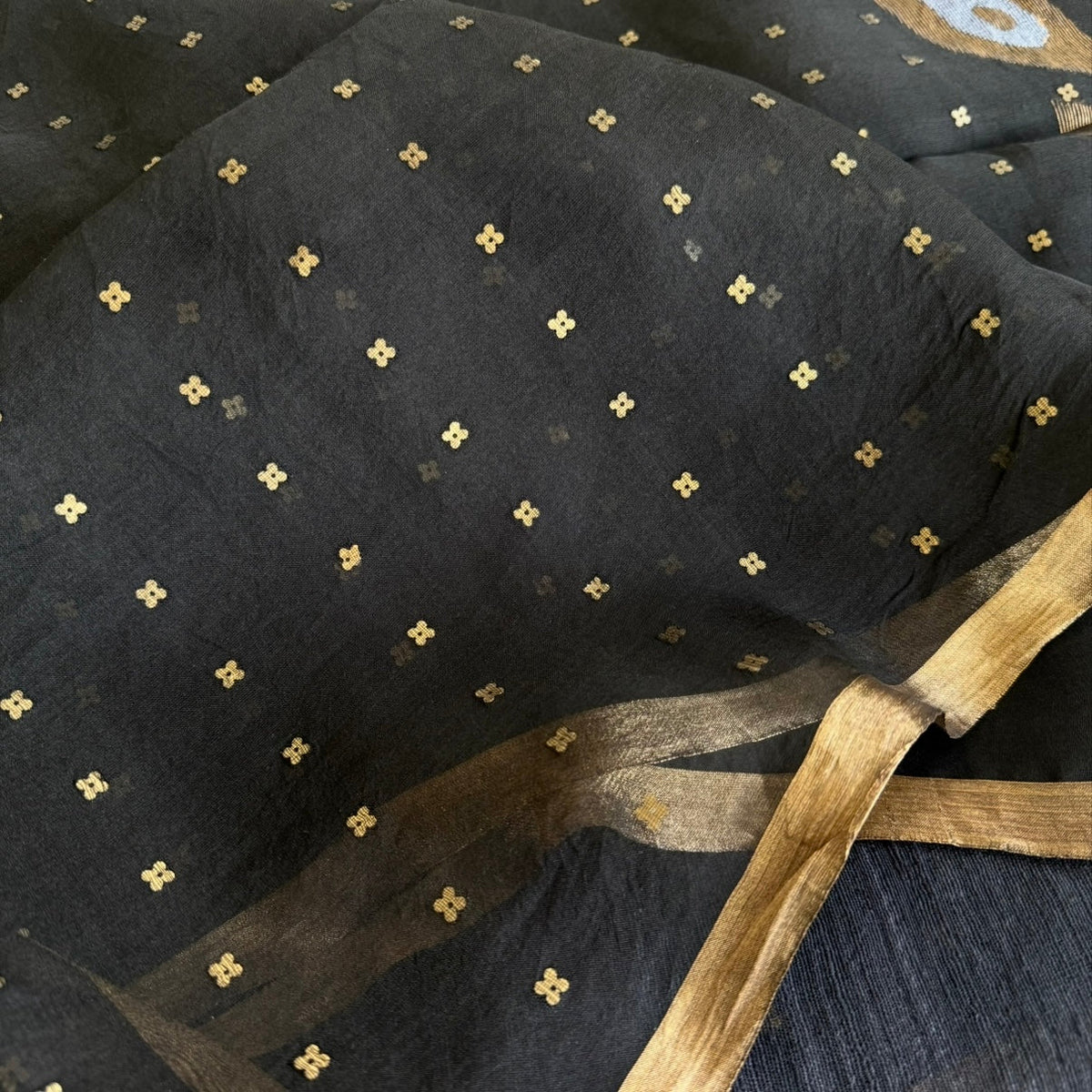 Black Pure Muslin Sequin Saree - Vini's Ethnic