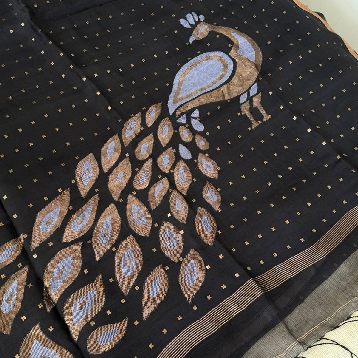 Black Pure Muslin Sequin Saree - Vini's Ethnic